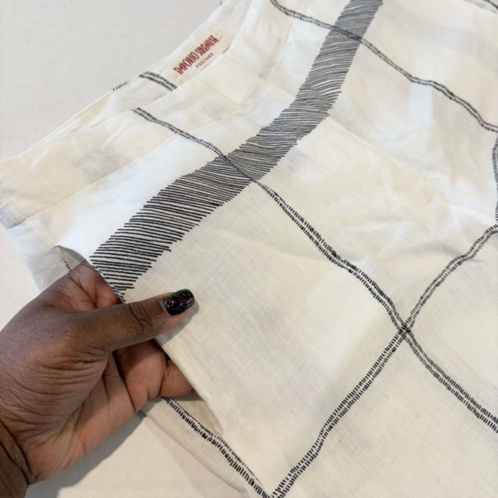 Emporio Sirenuse Linen Pants High Rise Wide Leg White Navy Check Plaid, IT 40 - Picture 4 of 15
